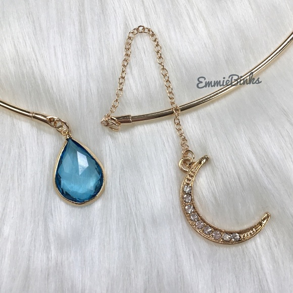 ✨3for$38 New Golden Boho Open Collar Rhinestone Moon Blue Jewel Necklace - Picture 4 of 15